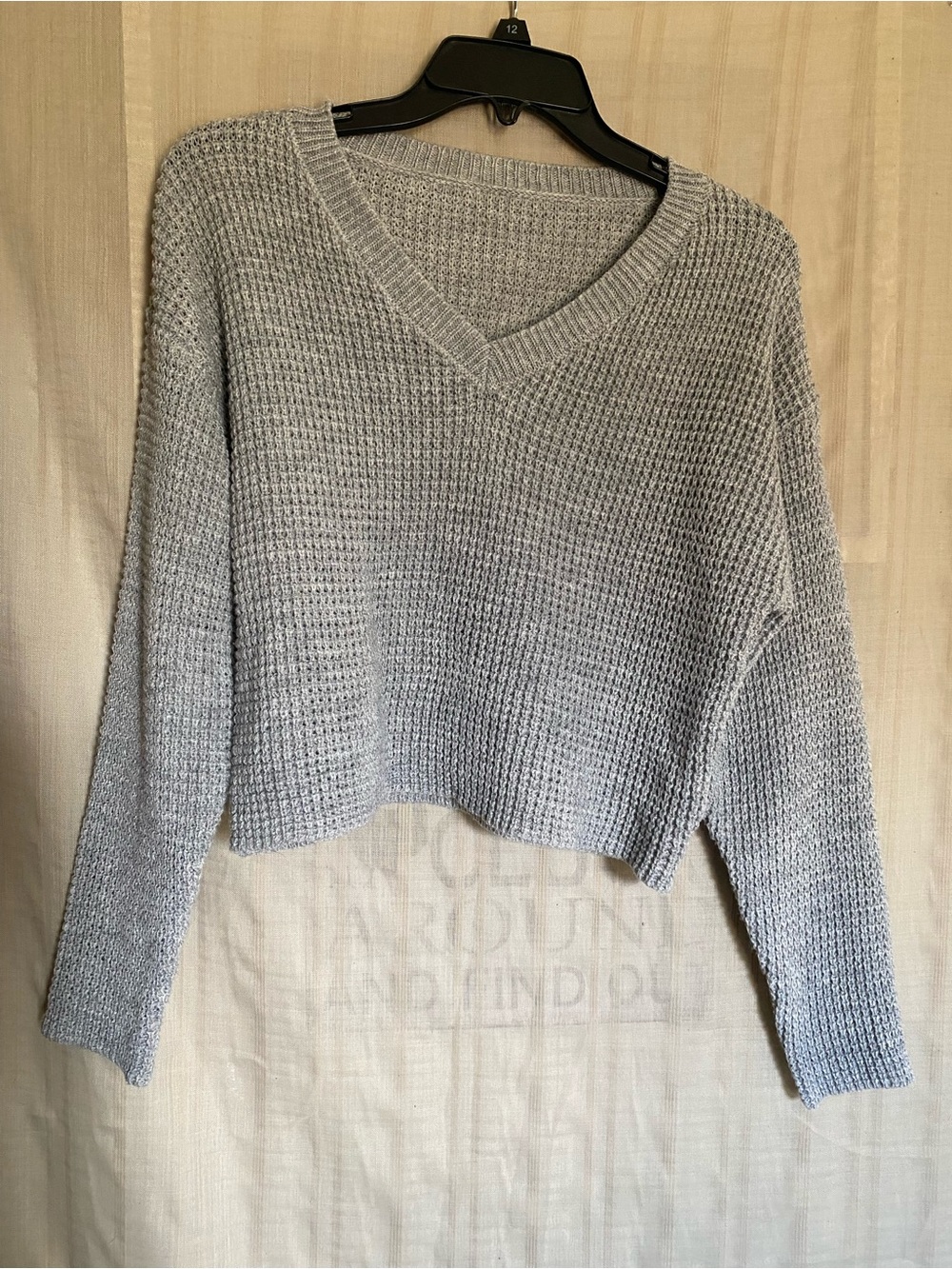 Gray V-Neck Knit Sweater - Women's Cozy Pullover Size S